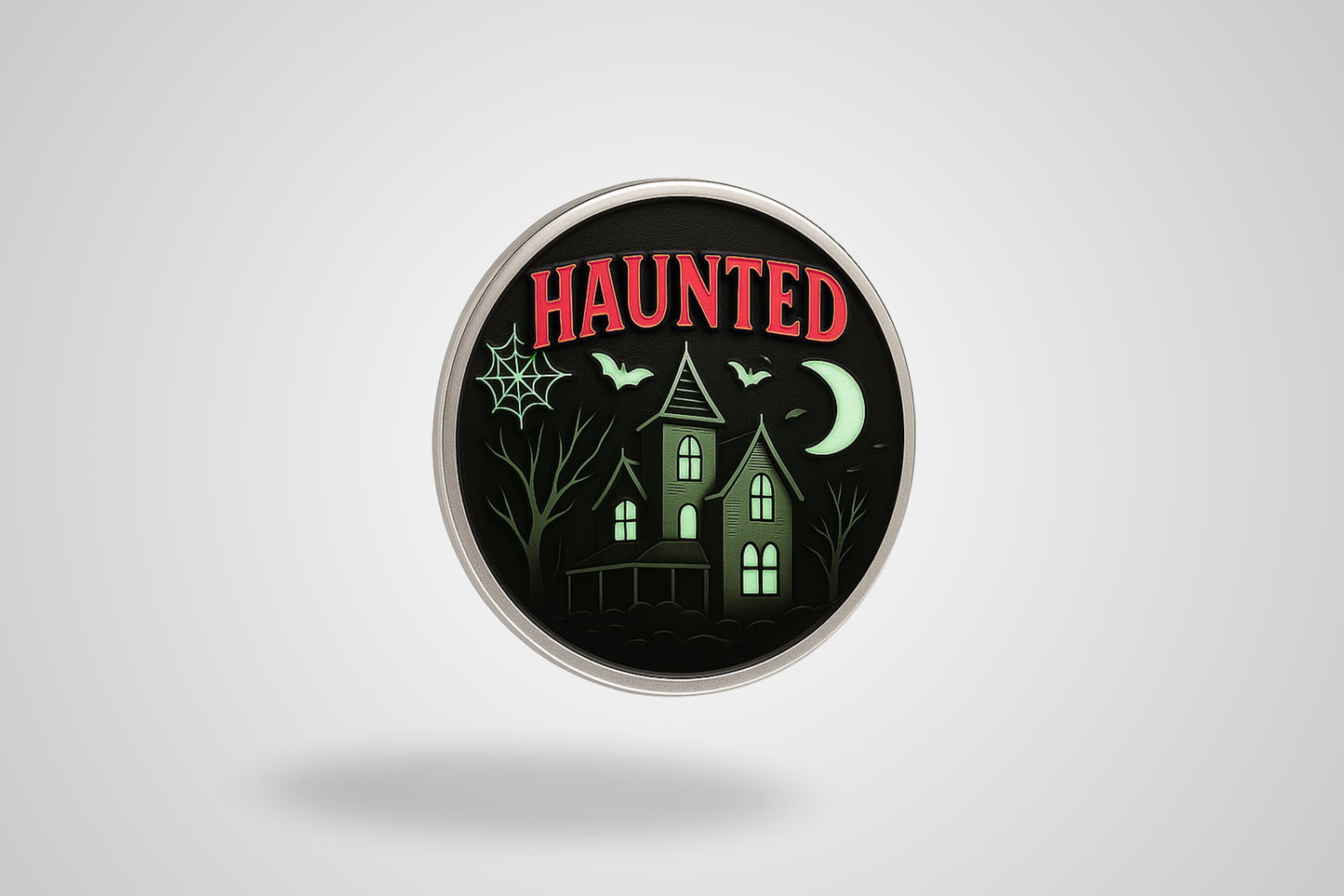 A photo of a glow-in-the-dark metal token