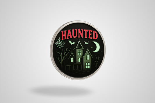 A photo of a glow-in-the-dark metal token