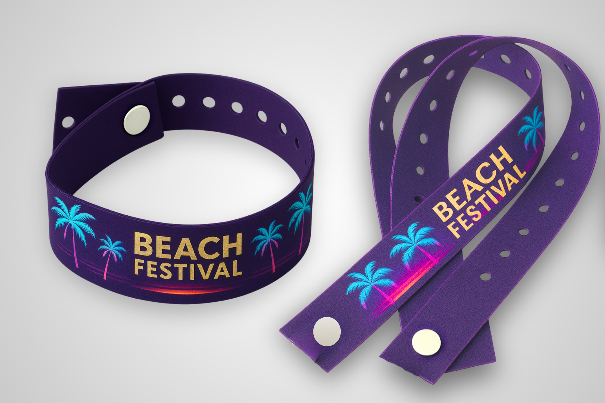 A photo of a colorful fabric bracelet with a snap lock