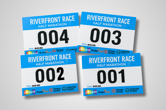 A photo of A4 size race numbers with custom print