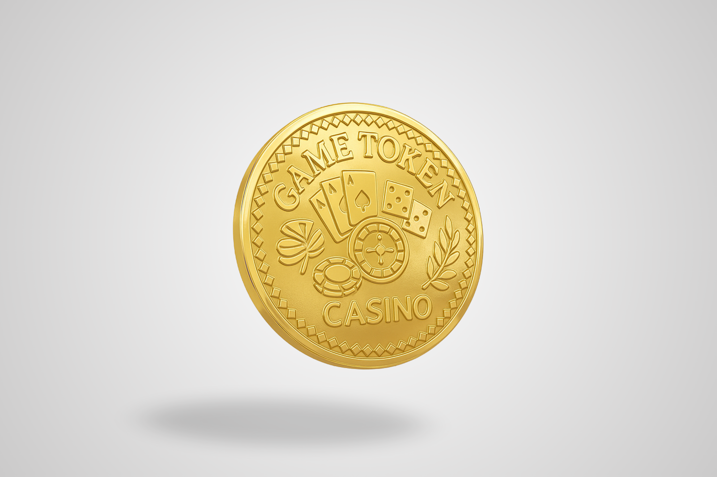A photo of an embossed metal token in gold