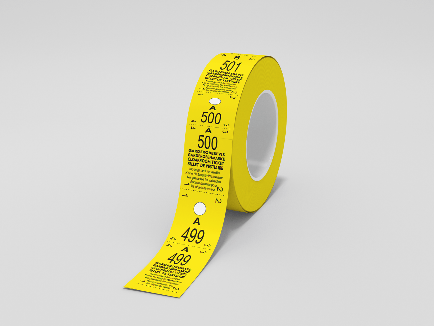 Cloakroom Tickets Roll 500 - Two Parts Tickets JM Band UK 1 Yellow