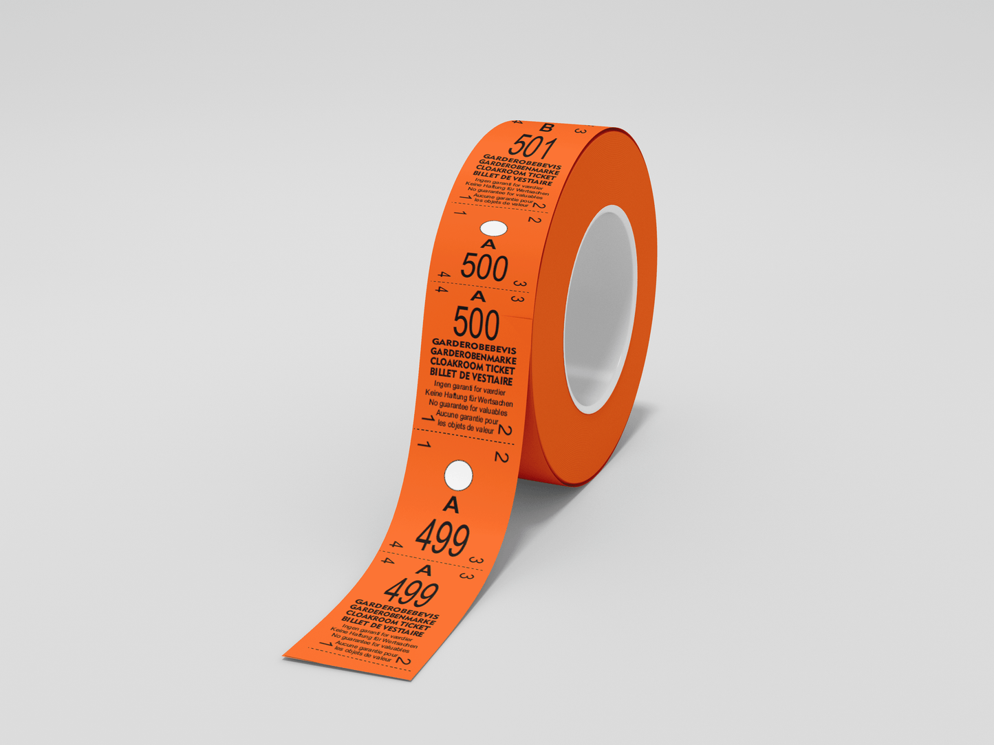 Cloakroom Tickets Roll 500 - Two Parts Tickets JM Band UK 1 Orange