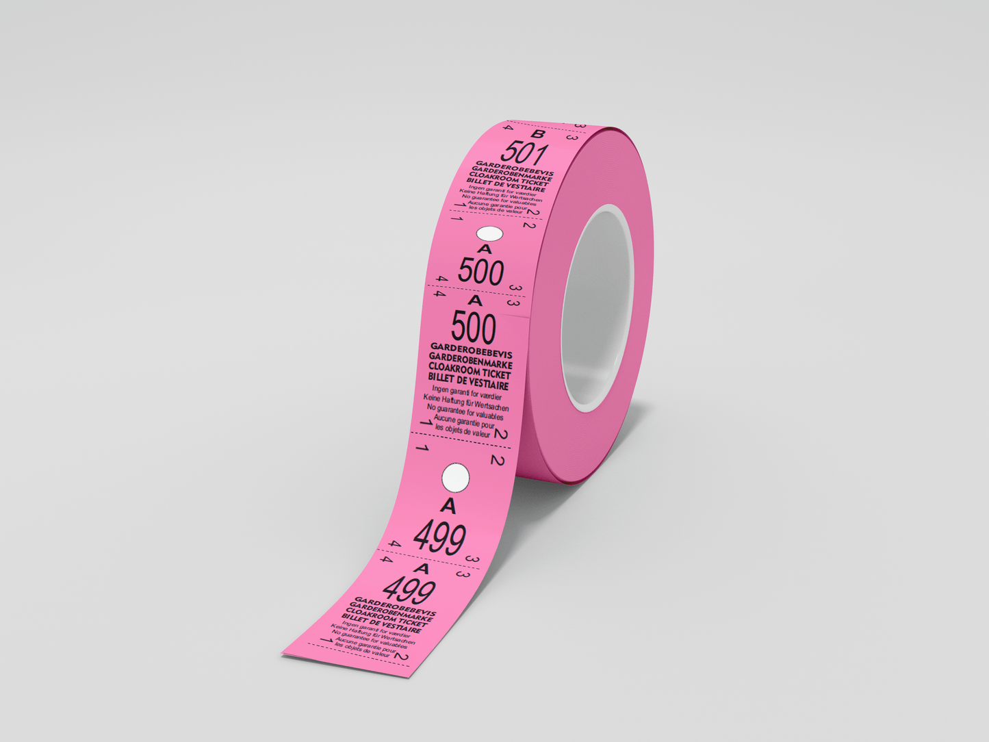 Cloakroom Tickets Roll 500 - Two Parts Tickets JM Band UK 1 Pink
