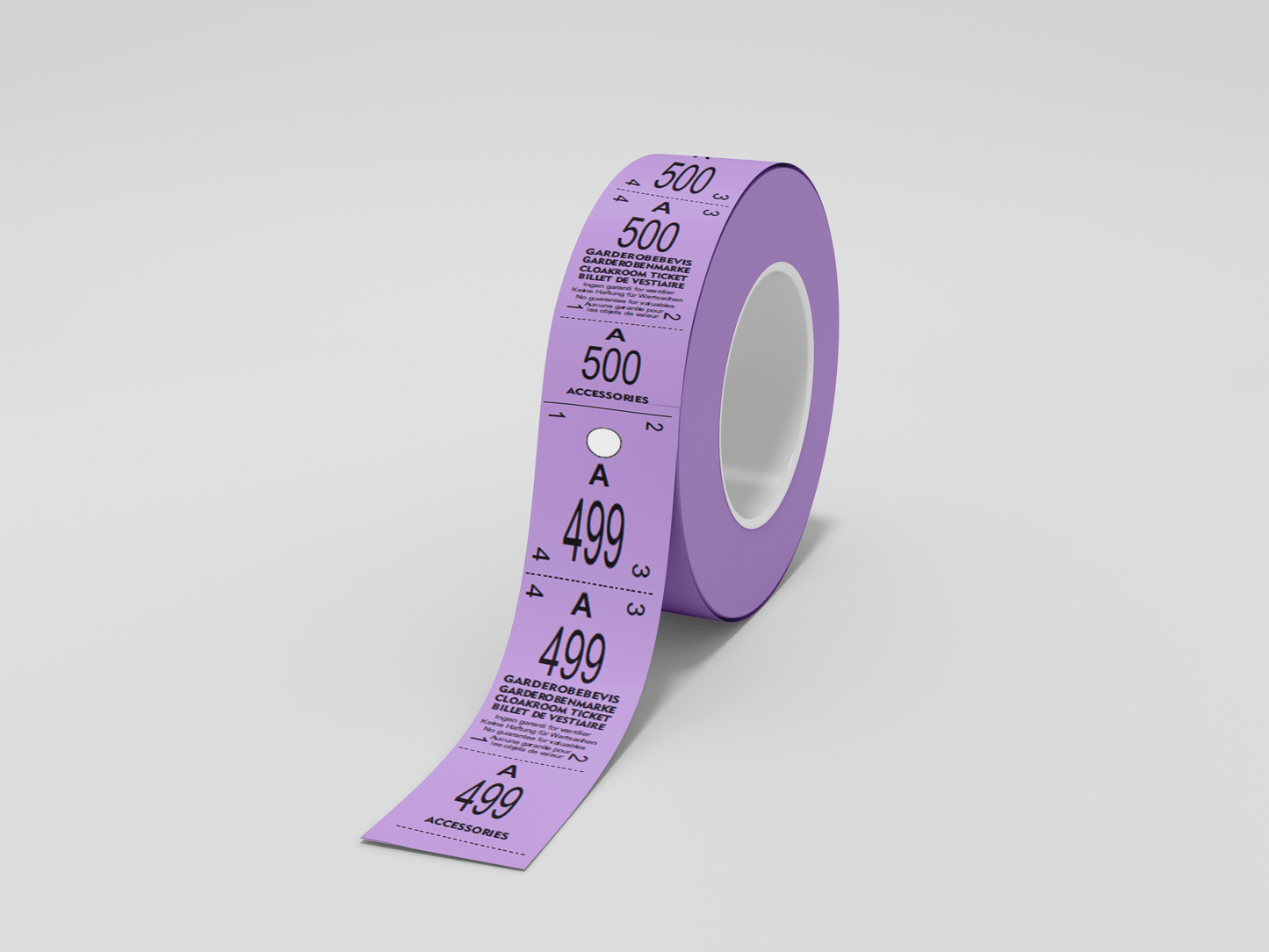 Cloakroom Tickets Roll 500 - Three Parts Tickets JM Band UK 1 Purple
