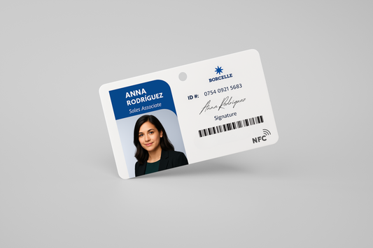 A photo of a staff card with built-in NFC