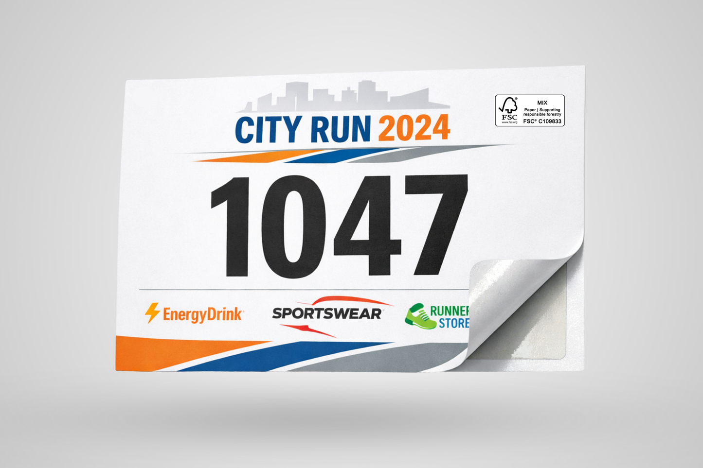 Self-adhesive race numbers with print and FSC verification from JM Band®