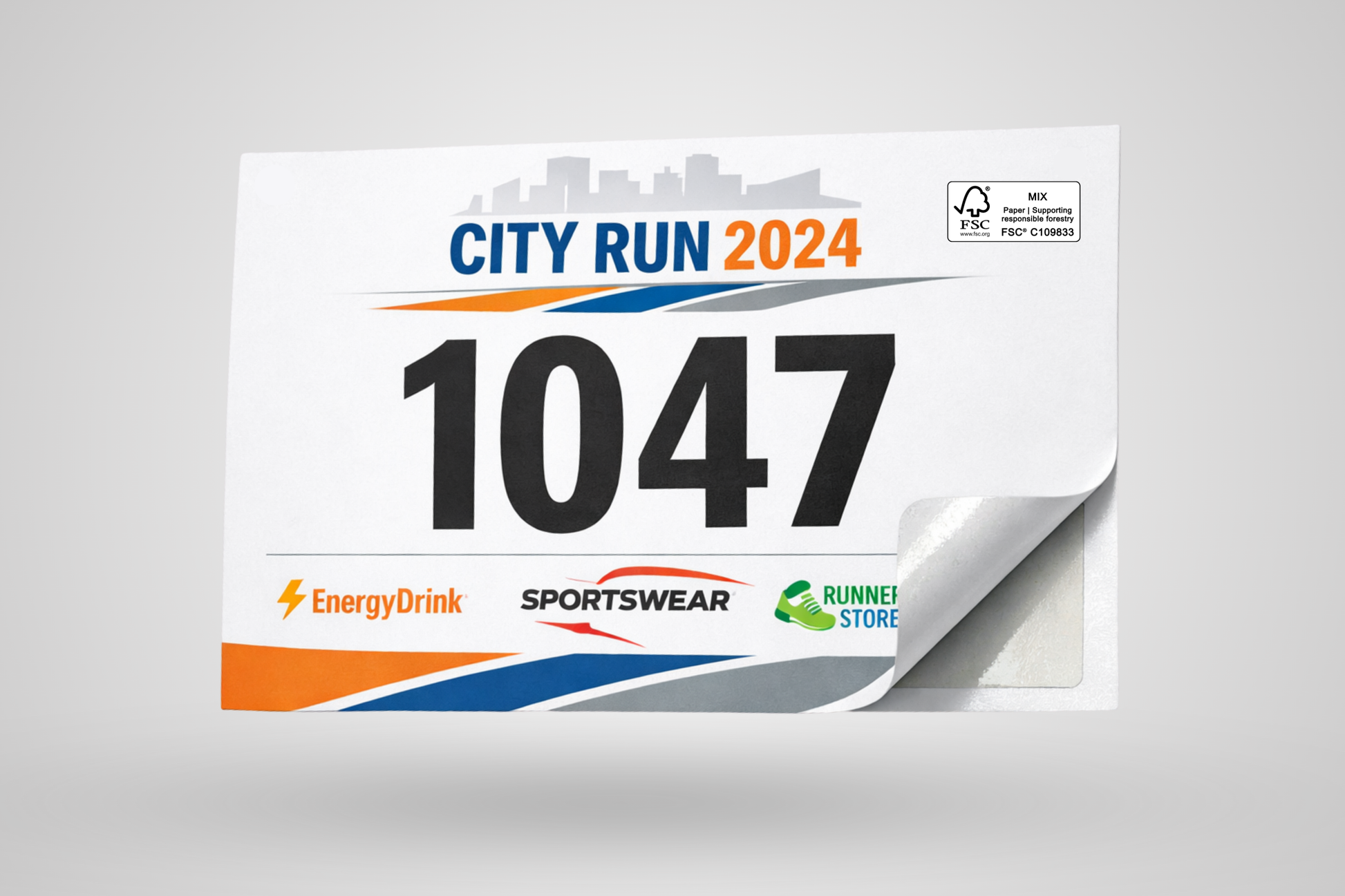 Self-adhesive race numbers with print and FSC verification from JM Band®