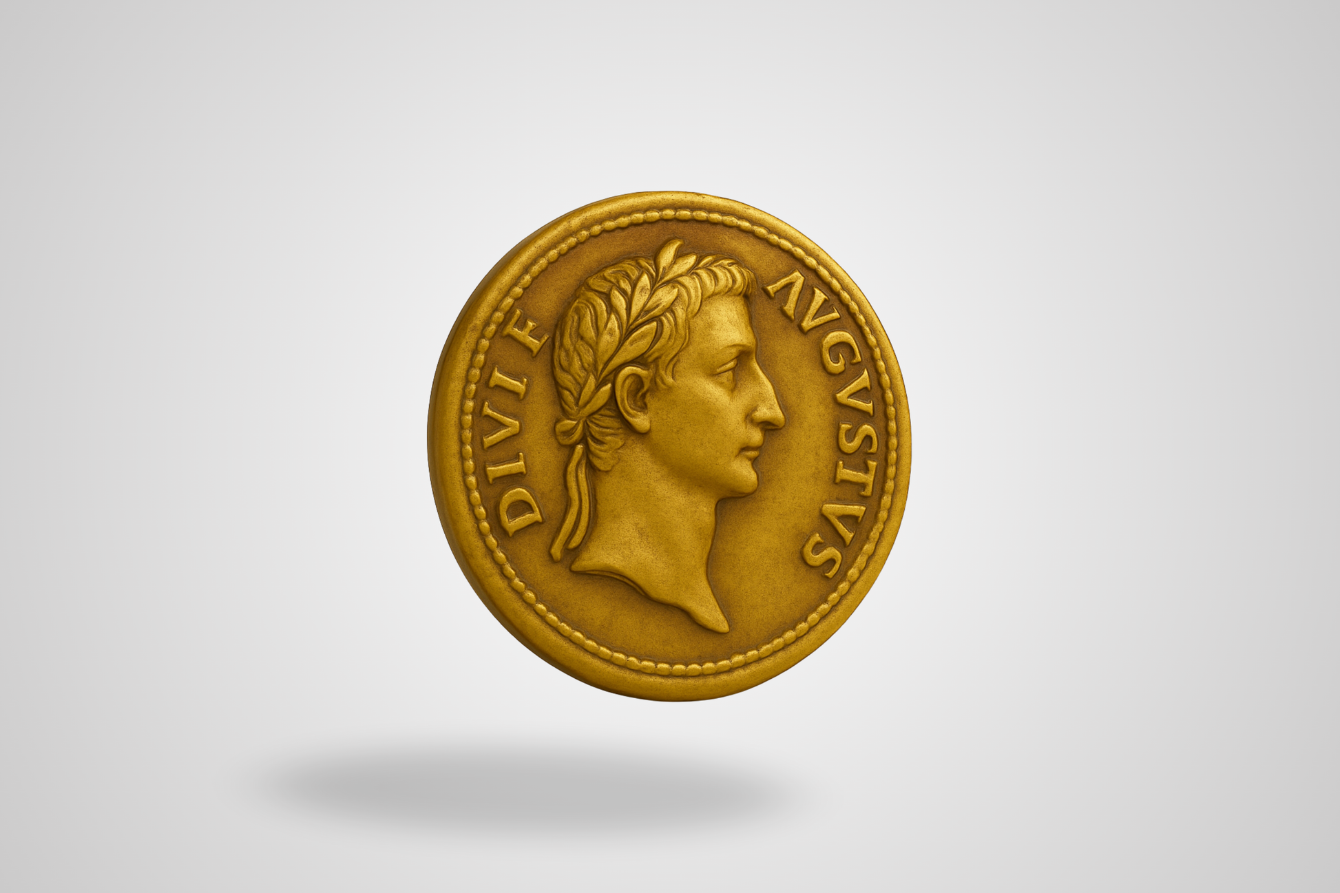 A photo of an embossed antique gold metal coin
