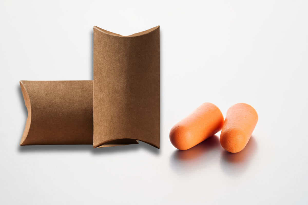 Earplugs pillow box logo