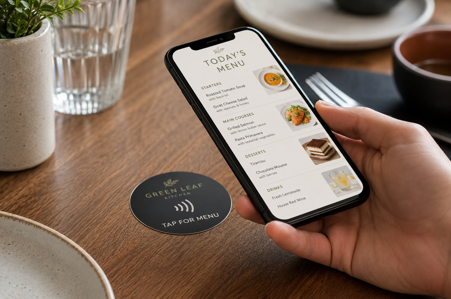 Digital menus with NFC Stickers in busy lunch cafés