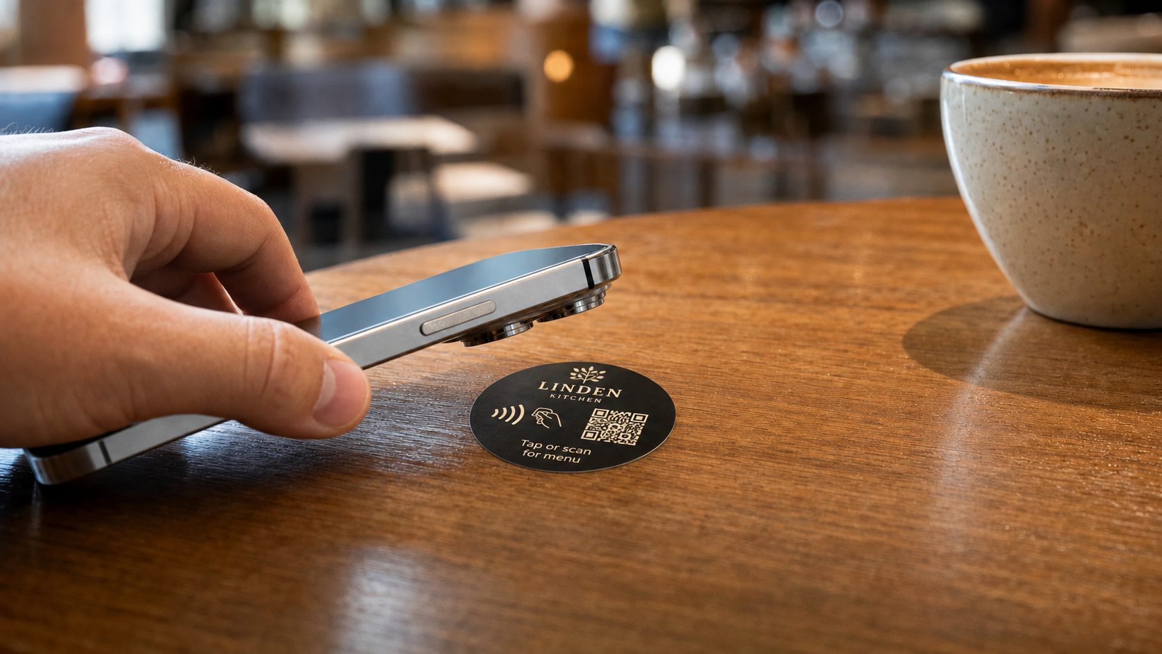 Digital menus with NFC Stickers in busy lunch cafés