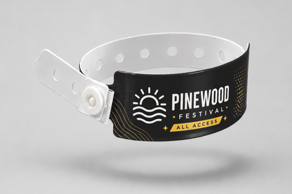 Printed wide plastic wristbands from JM Band®. Buy black plastic wristbands here.