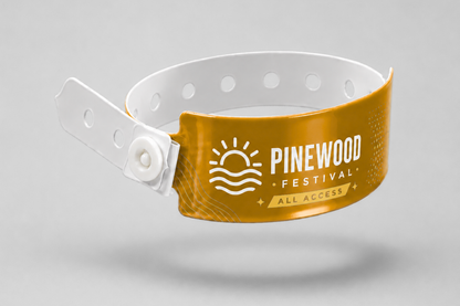 Printed wide plastic wristbands from JM Band®. Buy bronze plastic wristbands here.
