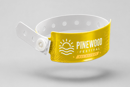 Printed wide plastic wristbands from JM Band®. Buy neon yellow plastic wristbands here.