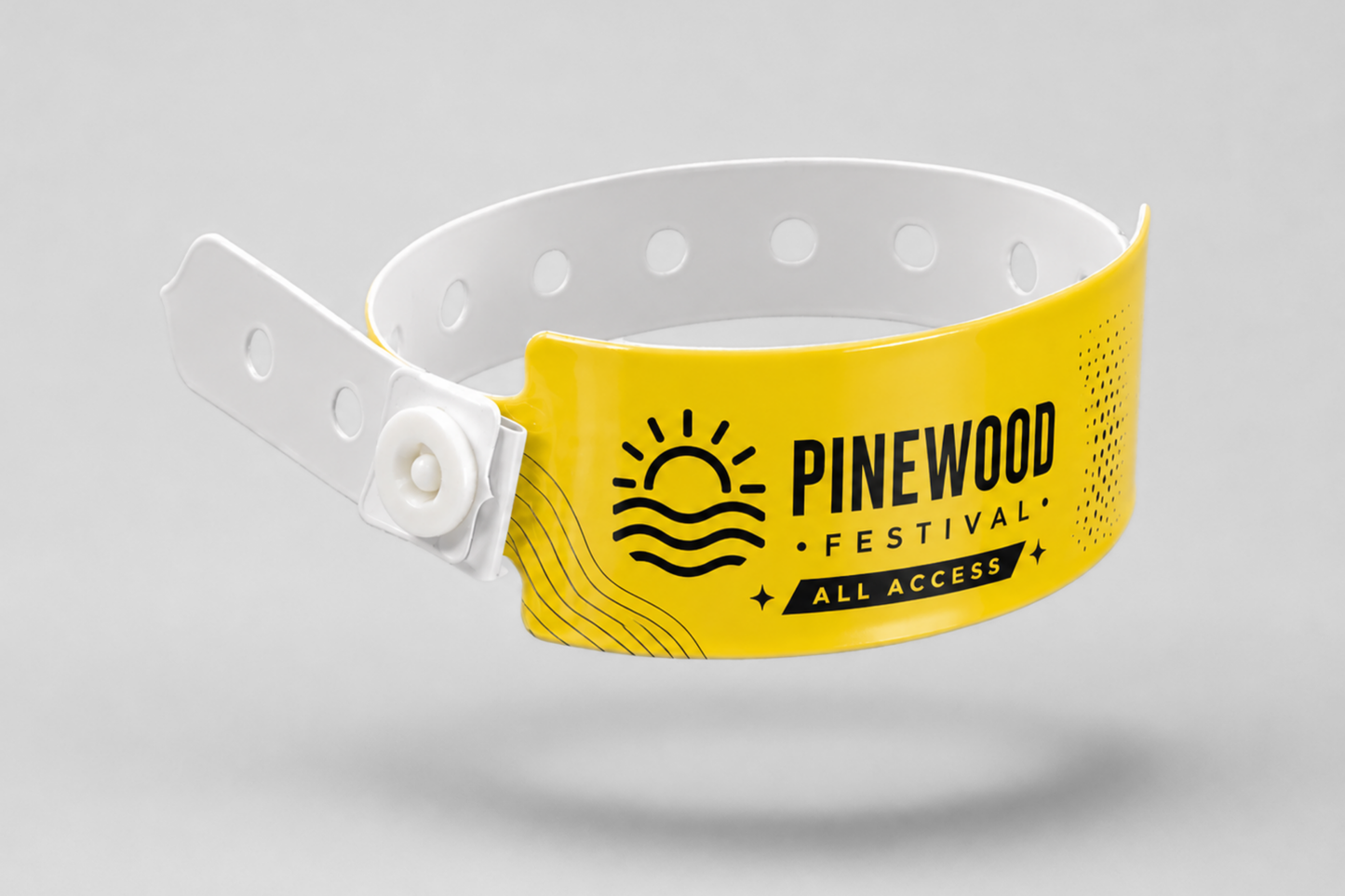 Printed wide plastic wristbands from JM Band®. Buy yellow plastic wristbands here.