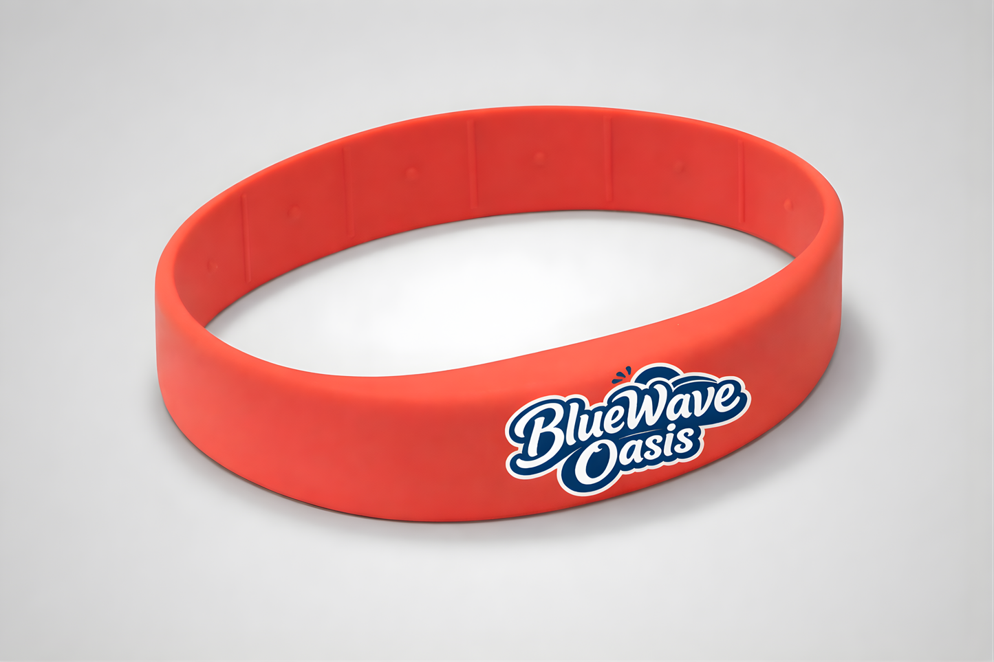 A red silicone wristband with NFC and own logo from JM Band®