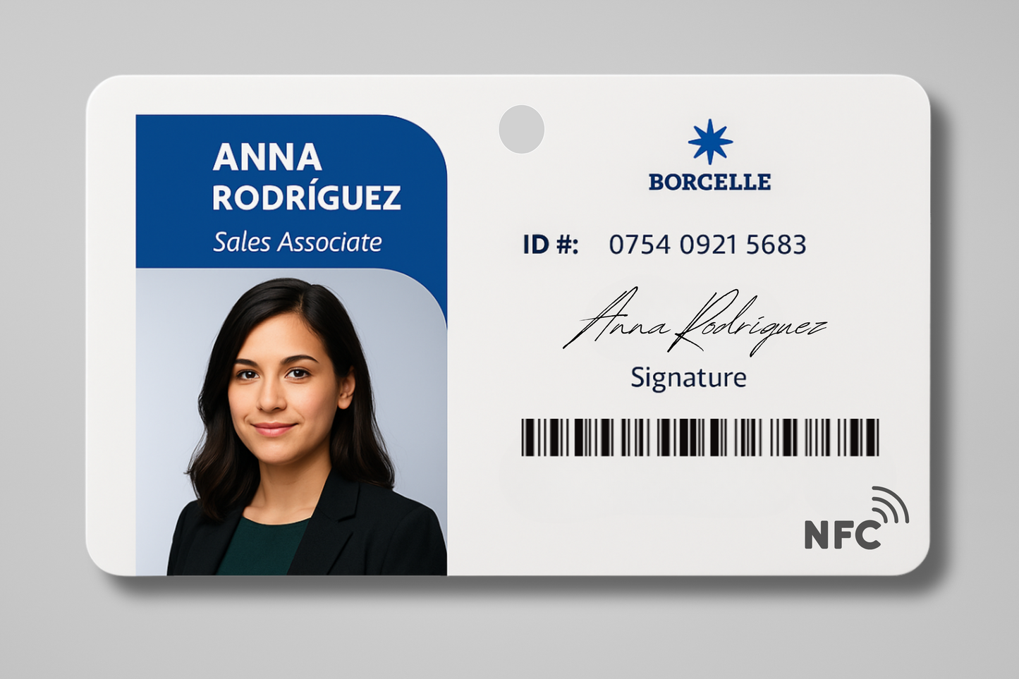 A photo of an ID card for staff with NFC