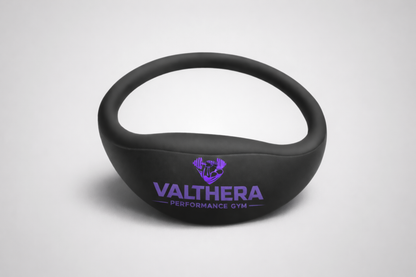 A black NFC bracelet from JM Band® with printed logo