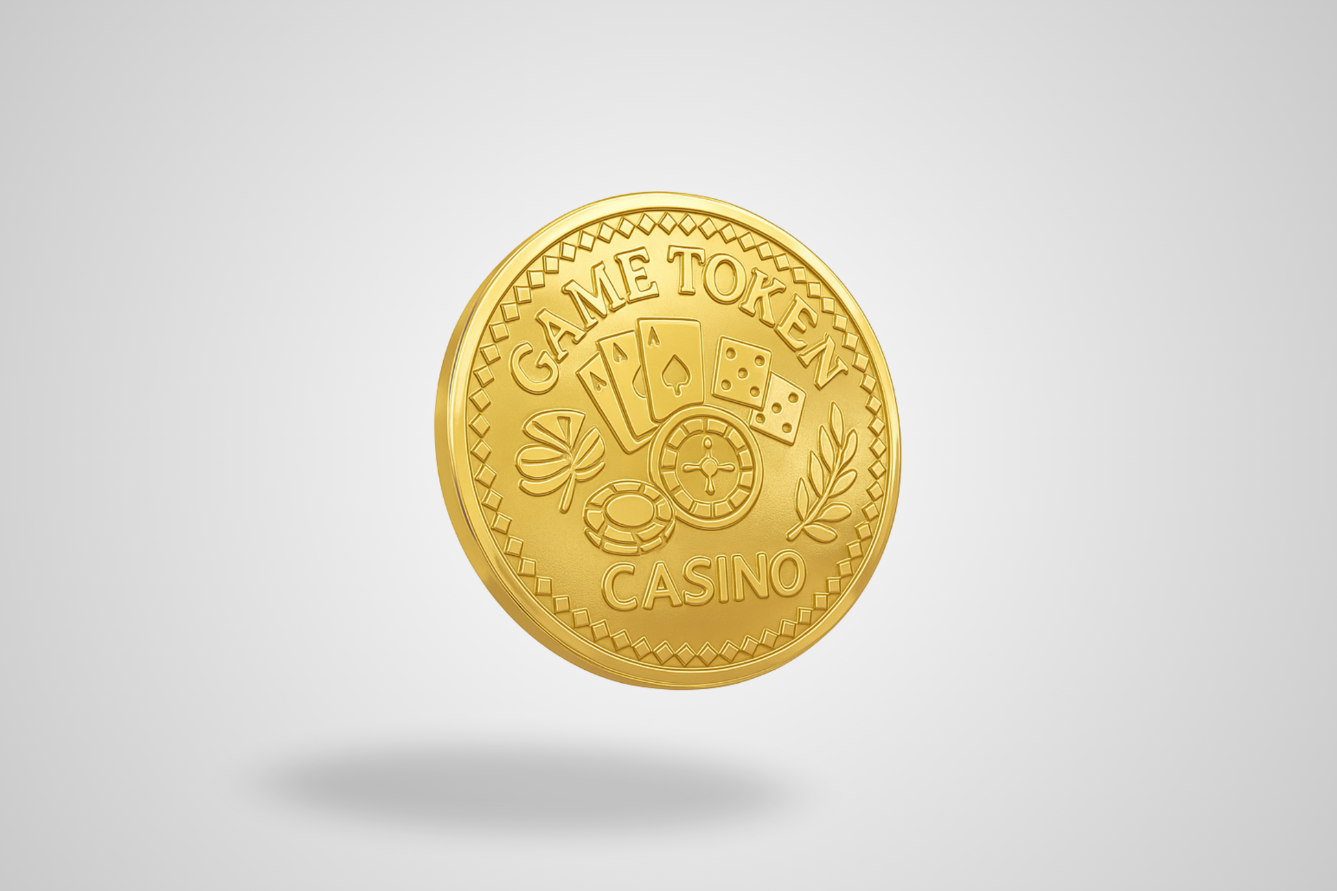 A photo of an embossed metal token in gold