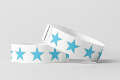 Paper Wristbands - Pre-Printed Paper wristbands JM Band UK 10 Blue Stars 